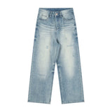 Kylethomasw Streetwear Washed Distressed Casual Jeans Women Summer New Korean High Waist Loose Casual Denim Wide Leg Pants