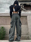 KYLETHOMASW  -  Y2k Streetwear Pockets Cargo Pants Harajuku Low Rise Baggy Straight Pants Loose American Retro Trousers Aesthetic 2024