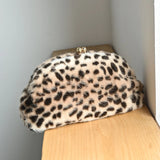 KYLETHOMASW  -  Winter Fluffy Faux Fur Leopard Print Clutch Purse Vintage Kiss‑lock Half‑moon Women Party Handbag Detachable Chain Shoulder Bag