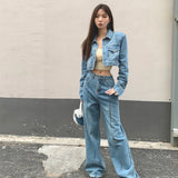 KYLETHOMASW  -  Spring Autumn Vintage Denim Short Jacket Women Long Sleeve Single Breasted Jeans Coat Female Bomber Streetwear Jackets Outerwear