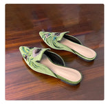 KYLETHOMASW  -  Embroidery Velour Shoes Woman Strange Heel Slippers Design Mules Femme Pointed Toe Wedges Tacones Slides Slip On Pantuflas Mujer