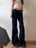 KYLETHOMASW  -  Women Low Waist Flared Jeans Retro Style Blue Black Micro Flare Pants Loose Straight Wide Leg Jeans Female Spring Fashion