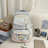 KYLETHOMASW  -  Contrast Color Plaid Kawaii Embroidery Schoolbags High-capacity Sweet Students Ins Backpacks Japanese Women Transparent Ita Bags