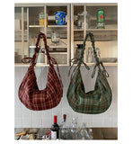 KYLETHOMASW  -  Preppy Plaid Pleated Bow Women's Handbags Y2k Aesthetic Fashion All Match Shoulder Bag Trendy Casual Crossbody Bags Streetwear