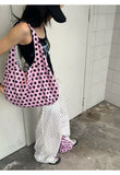 KYLETHOMASW  -  High-capacity Double-sided Dots Heart Handbags Women Sweet Y2k Aesthetic Tote Bags Casual Trendy Shpping Shoulder Underarm Bag