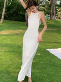 KYLETHOMASW  -  French Style White Womens Dresses Elegant Slash Neck Sleeveless Evening Party Long Dress Summer Holiday Robe Female Clothing New