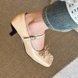 KYLETHOMASW  -  Pleated Square Toe Chunky Heel Mary Jane Shoes Women Bowknot Design Elegant Designer Heels for Ladies Comfort Buckle Party Shoes
