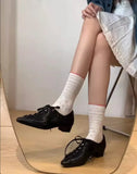 KYLETHOMASW  -  Black British Style Leather Shoes Women Retro Lace Up Mid Heel Pumps Comfortable Elegant Commuter Office Shoes Zapatos De Mujer