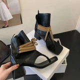 KYLETHOMASW  -  Woman Chunky Heels Summer Boots Fashion Thong High-toe Shoes Lace Up High Heels Ladies Sandals 2025 Trends