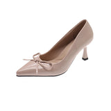 KYLETHOMASW  -  Spring Butterfly-knot Women Office Pumps Shoes Sexy Thin Heel Slip On Shoes Ladies Eelgant Pointed Toe Party Dress Shoes