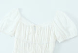 KYLETHOMASW  -  Holiday White Bow O neck Elastic Body Puff Sleeve Long Dress Women Slim Ruched Waist A-lined Swing Dresses Summer Robe Vestidos