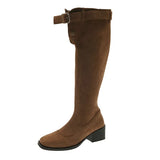 KYLETHOMASW  -  Autumn Winter Thick Heels Woman Knight High Boots Fashion Square Toe Party Dress Shoes Female Vintage Western Long Booties
