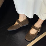 KYLETHOMASW  -  Retro Woven Faux Suede Mary Jane Shoes Women Fashion Metal Buckle Brand Designer Shoes Comfortable Round Toe Shallow Casual Shoe