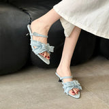 KYLETHOMASW  -  New In Summer Fashion Denim Pointed Toe Women Slippers Low Heel Shoes Beach Female Slides Sandals Slippers Shoes For Ladies