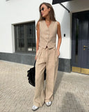 KYLETHOMASW  -  New Womem Linen Cotton Chic Vest Pants Suit Two-Piece Set Office Ladies Summer Korean Fashion 2 Piece Sets Womens Casual Outfits