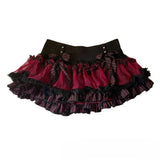 KYLETHOMASW  -  Y2k Aesthetic Sweet Cool Girl Low Waist Cake Skirt Harajuku Constrast Color Ruffle Tiered Punk Jupe American High Street Skirts