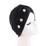 Kylethomasw New Women solid Pearl Flowers Ruffle Turban Muslim Hijab Headscarf Caps Arab Wrap Head Wedding Party Headwear Turbante Mujer