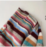 KYLETHOMASW  -  Retro Colorful Striped Knitted Cardigans Women Outerwear Autumn Winter Casual Loose V-neck Single Breasted Sweater Coats Tops