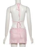 KYLETHOMASW  -  Beach 3 Piece Set Women Sexy Polka Dot Print Bandages Halter Tank Top+Shorts+Irregular Hem Skirt Fashion Trend Suits