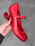 KYLETHOMASW  -  Sweet Bow Decoration Strange Heel Round Toe Mary Jane Shoes for Women Street Style Designer High Heels Elegant Party Dress Shoes