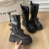 KYLETHOMASW  -  Mid Calf Women Boots Flats Platform Shoes Lace Up Casual Shoes Woman Winter 2025 New Buckle Chelsea Boots Sport Walking Shoes