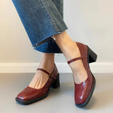 KYLETHOMASW  -  Womens Shoes Coarse Heel Leather Shoes Women's High Heel Mary Jane Shoes Shallow Commuter Shoe Women Heels