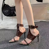KYLETHOMASW  -  Large Size 35-42 Stiletto Sandals Women 2025 New Summer Party High Heels Fashion Peep Toe Pumps Buckles PU Leather Vintage Shoes