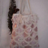 KYLETHOMASW  -  Ins Korean Sweet Feather Sequin Tote Bag Women Large Capacity Patchwork Pink Shoulder Bag Ladies Fashion Harajuku Handbag