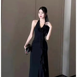 KYLETHOMASW  -  Sexy Slim Elegant Lady Long Dress Summer Short Sleeve Square Neck Pleated Fishtail Tight Party Dresses for Women