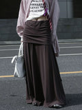 KYLETHOMASW  -   Vintage Y2k Maxi Skirts Women Fairycore Retro Long Skirt Aesthetics Casual Pleated Skirt Harajuku Fake Two Pieces Ruffle