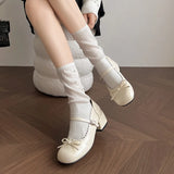 KYLETHOMASW  -  Cute Thick Heel Women Mary Jane Shoes Ladies Concise Outdoor Butterfly-knot Pumps 2026 New Spring Women's Leather Single Shoes