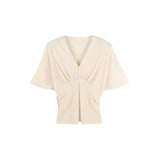 KYLETHOMASW  -  Casual Cross V-neck Batwing Sleeve Slim Fit Knitted Top Summer Polyester Fiber Pure Color Regular Sleeve Length