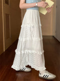 KYLETHOMASW  -   Gentle Lace Cake Skirts Women New Sweet Summer Florals 2024 Chic Casual Vacation Loose Ruffles High Waist Slim
