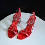 KYLETHOMASW  -  Summer new round scalp red rhinestone one-line buckle open-toe sandals thin high-heeled banquet dress versatile women's sandals