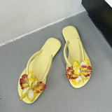 KYLETHOMASW  -  Pink Fashion Flower Ladies Flats Slippers New Summer Beach Round Toe Female Flip flops Women Flats Slippers Slides Sandals Shoes