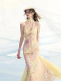 KYLETHOMASW  -  Irregular Lace Patchwork Design Stunning Printed Camisole Dress Summer French Style Sweet Slimmin Long Dress for Women
