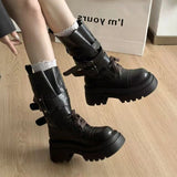 KYLETHOMASW  -  Mid Calf Women Boots Flats Platform Shoes Lace Up Casual Shoes Woman Winter 2025 New Buckle Chelsea Boots Sport Walking Shoes