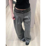 KYLETHOMASW  -  Sense of Design Splicing Plaid Scimitar Pants Women's Summer Small Loose Straight Slack Casual Wide-leg Pants