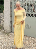 KYLETHOMASW  -  Yellow Crepe Evening Dress Off The Shoulder Mermaid Formal Occasion Pleat Prom Party Gowns Customized Female Robe 2025