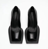 KYLETHOMASW  -  Luxury Designer Women's Pumps Sexy Square Toe Chunky Heel High Heels Black Soft Leather Elegant Evening Dress Shoes for Women
