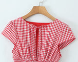 KYLETHOMASW  -  Women O Neck Short Sleeve A-line Slim Plaid Mini Dresses Casual Holiday Summer Dress 2025 Robe