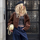 KYLETHOMASW  -  Fashion Lapel Collar Zipper Jacket Women's Casual Solid Suede Full Sleeve Coat 2025 Lady Autumn Chic High Street Outwear