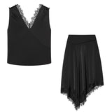 KYLETHOMASW  -  New Women Lace Trim High Waist Asymmetric Skirt