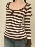 KYLETHOMASW  -  Sweet Slim Casual U Neck Long Sleeve Striped Contrast Color Pullover Knitted Pullovers