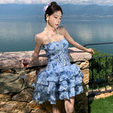 KYLETHOMASW  -  3DThree Dimensional Floral Rose Vintage Waist Cinched Strapless Mini Dress Women Summer Sleeveless Runway Dreses Female Clothing