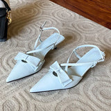 Kylethomasw Sandals Women Butterfly-knot Slingback Pointed Toe Pumps Cross-tied Elegant Low Heeled Dress Shoes Zapatos De Mujer