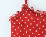 KYLETHOMASW  -  Holiday Summer Dresses Women Ruffle O Neck Sleeveless A-line Midi Polka Dot Red Dress Spaghetti Straps Robe