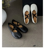 KYLETHOMASW  -  Cross Strap Ballet Flats 2025 Summer Breathable Flats Vintage Soft Leather Mary Jane Flats