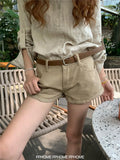 KYLETHOMASW  -  New Beige High Waist Denim Shorts Women Vintage Casual Mini Jeans Shorts Summer 2026