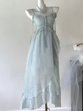 KYLETHOMASW  -  Korean Fairycore Midi Dress for Women Sweet Spaghetti Strap Halter Ruffles Birthday Party Dresses Summer Holiday Beach Vestidos